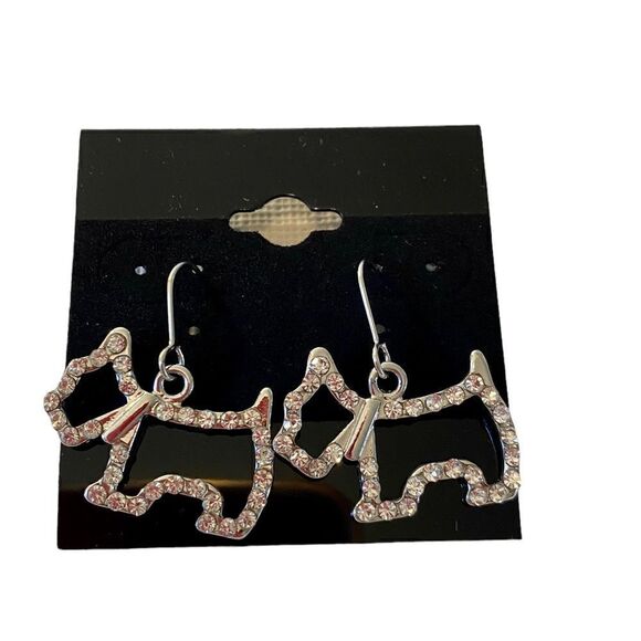 Rhinestone & Silver Scottie Dog Earrings. - Picture 5 of 6